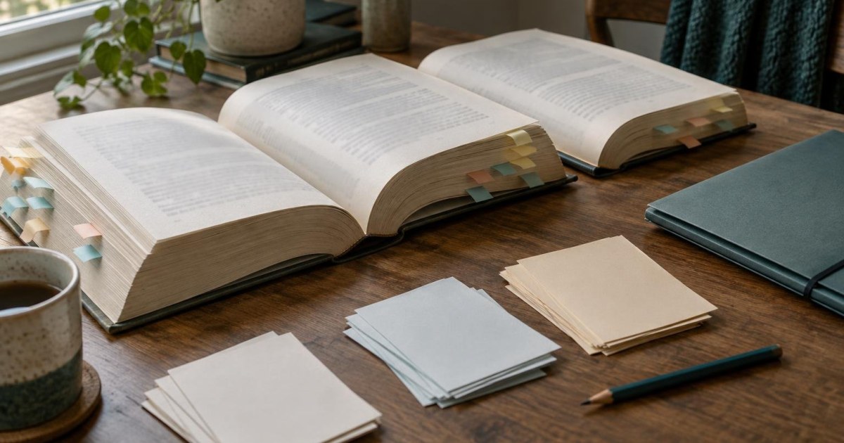 Plusieurs exemplaires reliés d’un manuscrit avec fiches de retour colorées