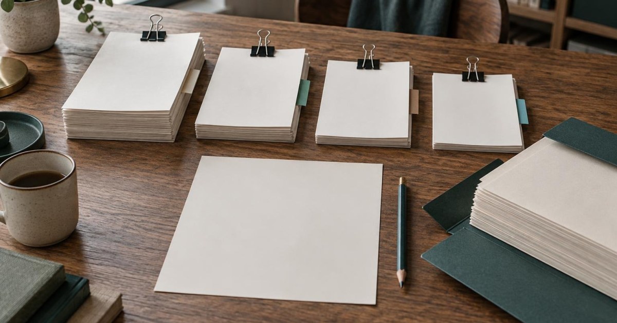 Dossier de manuscrit ordonné en plusieurs pièces distinctes sur un bureau